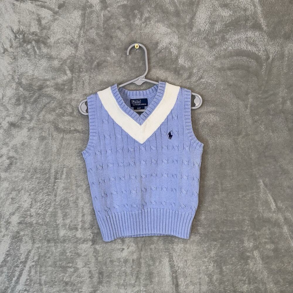 Vtg Boys RALPH LAUREN Sweater Vest 4T Cable Knit Golf Cotton Old Money Polo
